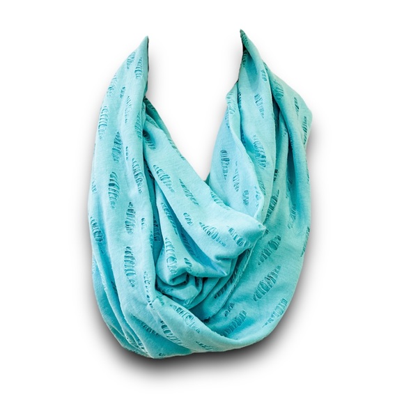 Turquoise Distressed Infinity Scarf Lightweight T Shirt Summer Scarf Artsy - Picture 1 of 5